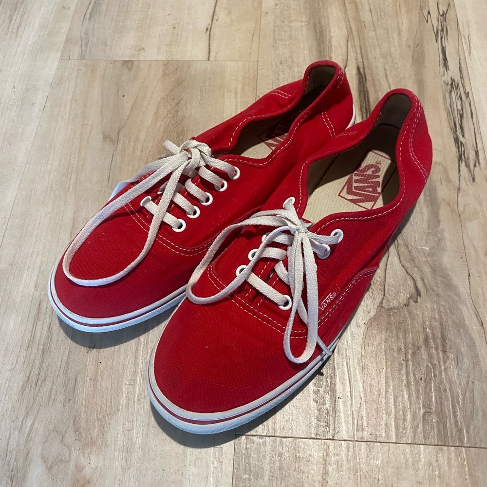 Vans Women’s Canvas Lace-Up Sneakers — Red with White Trim